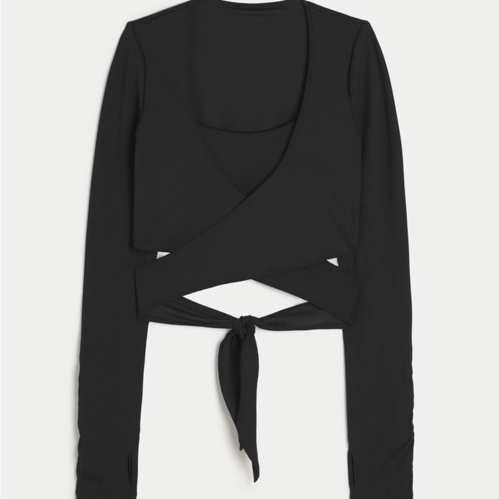 Gilly Hicks active recharge wrap top in black ballet style